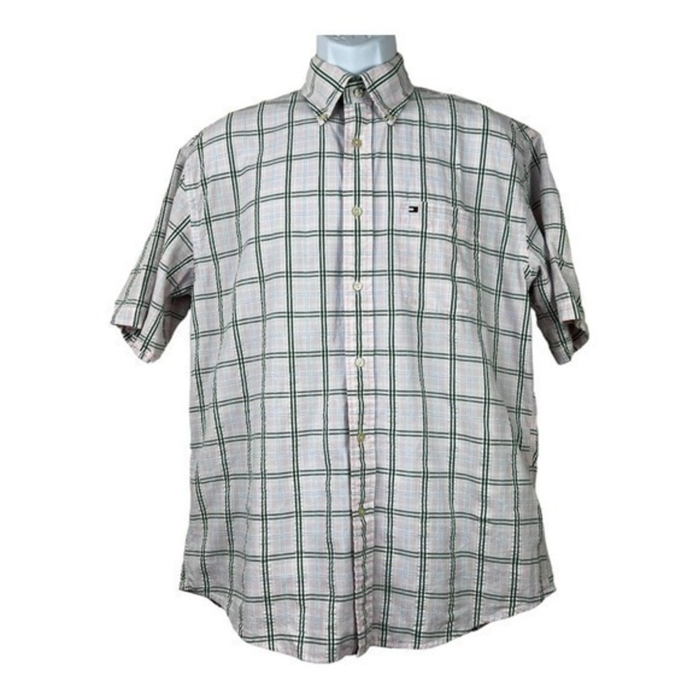 Tommy Hilfiger Men Plaid Pink buttons Down Size M